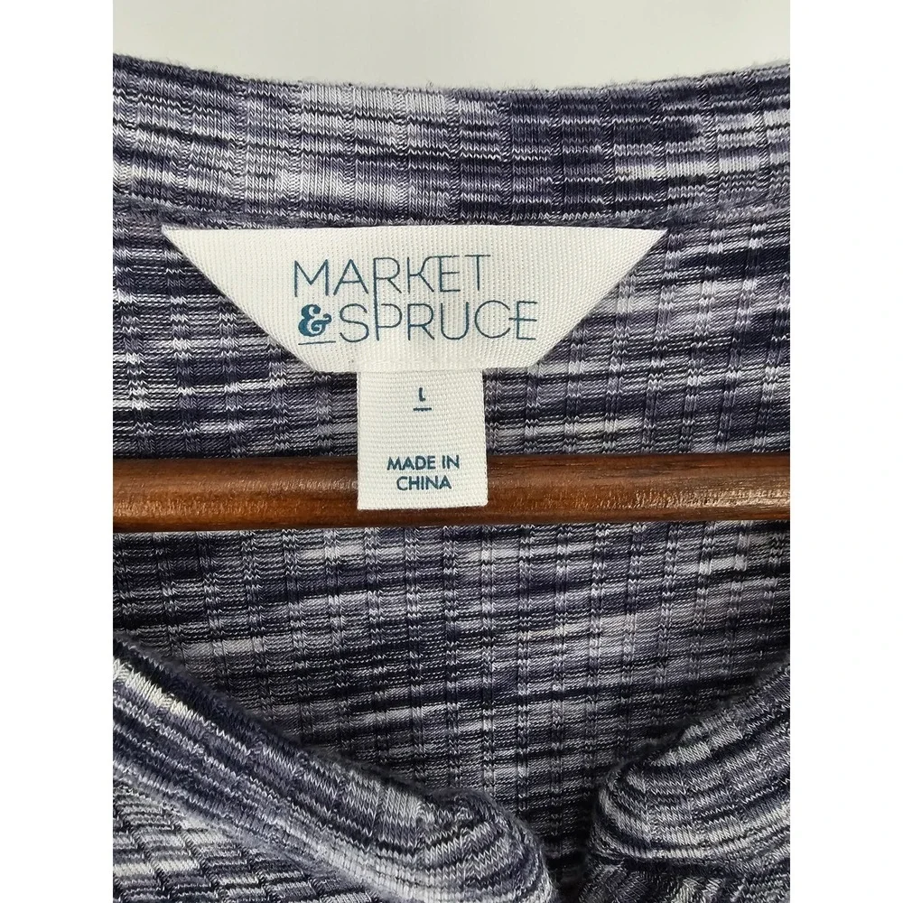 Market & Spruce Womens Long Sleeve Shirt Top Gray Size L Ribbed Vertically‎
